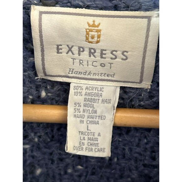 Express Tricot Blue Gray Handknitted Angora Wool Blend Cable Knit Sweater Large - Picture 3 of 4